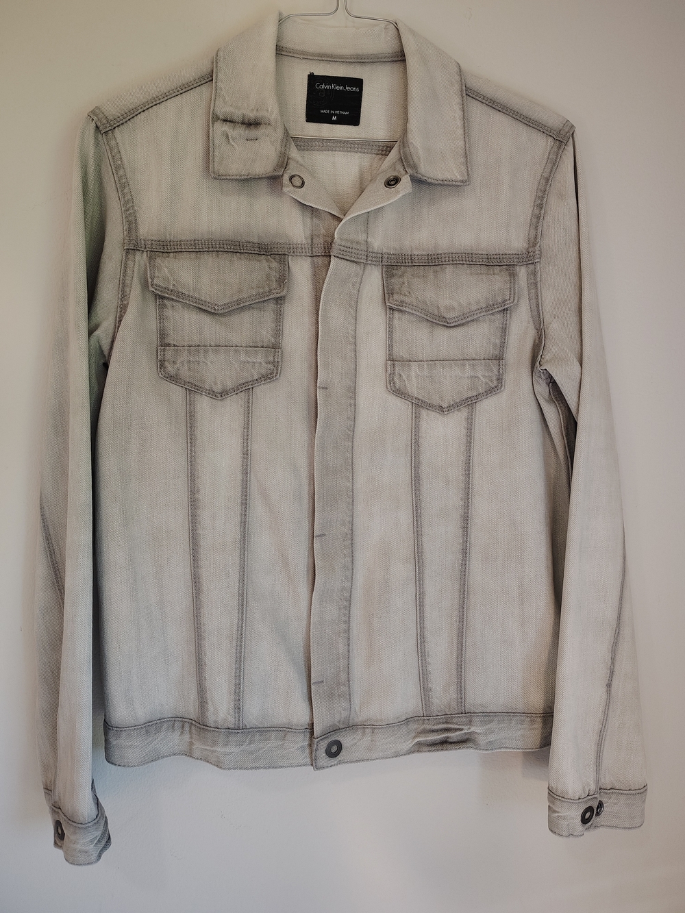 VINTAGE Calvin Klein Pale Gray Washed Denim Jacket With Double Back Zips